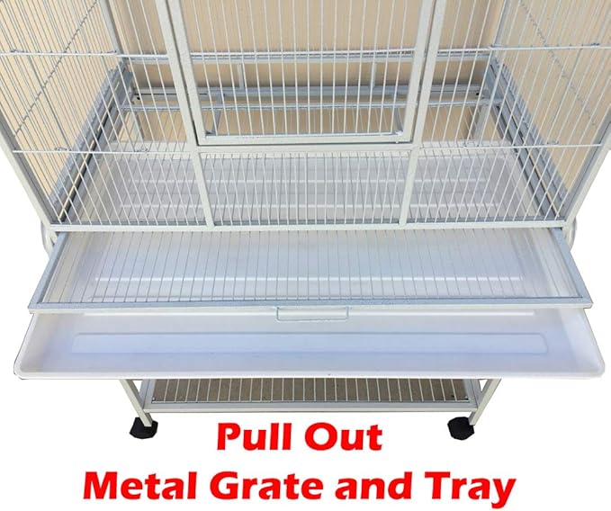 64" Extra Large Wrought Iron Breeding Flight Canary Parakeet Cockatiel Lovebird Finch Cage Side Nesting Doors Easy Clean Pull Out Tray with Removable Rolling Stand