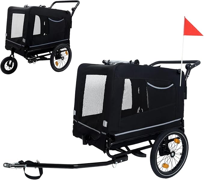Extra Large Dog Bike Trailer, 2-in-1 Convertible Pet Stroller Cart Bicycle Carrier with Swivel Wheels & Universal Hitch, Foldable Pet/Cargo Carrier for Bicycles Camping Hiking