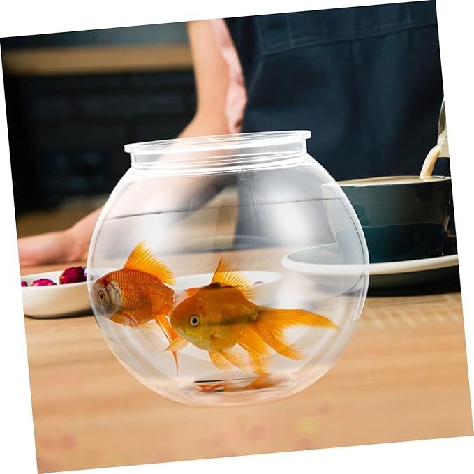 Beaupretty Small Round Fish Bowl Plastic Desktop Fish Tank for Home Office Tabletop Goldfish Aquarium Holder Large 26cm Aquarium