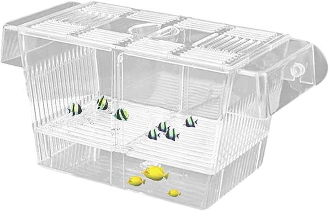 1/2 Fish Acclimation Box - Acrylic Hatchery Incubator Tank, Fish Breeder Box with 2 Suction Cups | Easily Install Breeding Isolation Box, Floating Breeding Box for Baby Fishes Shrimp Betta Guppy