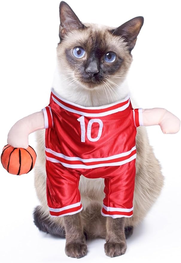 DELIFUR Dog Basketball Player Costume - Pet Halloween Costume Adjustable Funny Dress Up Sports Outfit Cosplay Clothes for Small Medium Dog (Red Basketball, Small)