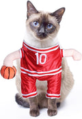 DELIFUR Dog Basketball Player Costume - Pet Halloween Costume Adjustable Funny Dress Up Sports Outfit Cosplay Clothes for Small Medium Dog (Red Basketball, Small)