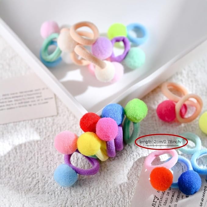 50pcs Dog Hair Bows Puff Ball,Pompom with Elastic Cotton Hair Tie Band for Doggy Puppy Cats Kitten Pets,Yorkshire Grooming Hair Accessories,No Damage Hair,0.75inch Hair Rope Multicolored