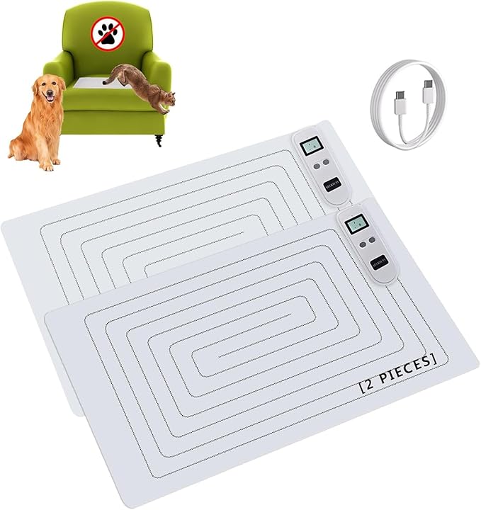 SEERWAY 2 Rechargeable Pet Shock Mats Same Size, Cat Repellent Pad, Cat Deterrent Mat, Electric Training Mat Keeps Dogs and Cats Off Sofa, Couch, Bed and Countertop (22"x14")