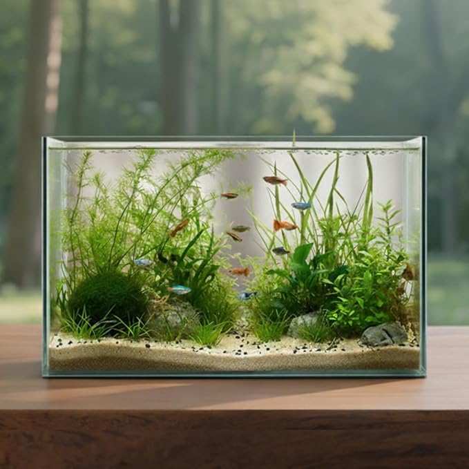 3 Gallon Glass Fish Tank Cube with Open-Back Lid, Small Aquarium Fish Bowl for Betta Goldfish Snails Shrimp Aquatic Planting, Ultra Clear Rimless Design for Desktop Small Spaces