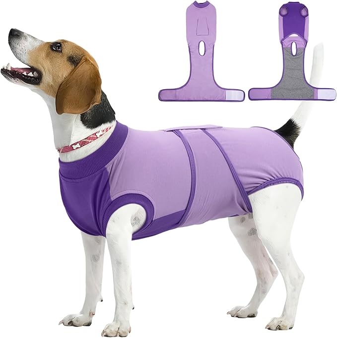 Kuoser Recovery Suit for Dogs After Surgery, Soft Dog Surgery Suit Female Male, Breathable Pet Surgical Recovery Shirt, Anti Licking Dog Onesie for Abdominal Wounds Cone Alternatives, Purple M