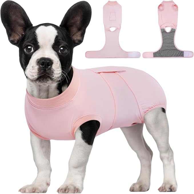Kuoser Dog Recovery Suit for Dogs After Surgery, Soft Dog Surgical Onesie for Female Male Dogs Spay Neuter, Anti-Licking Pet Bodysuit for Abdominal Wounds, Skin Disease, E-Collar Alternative, Pink S