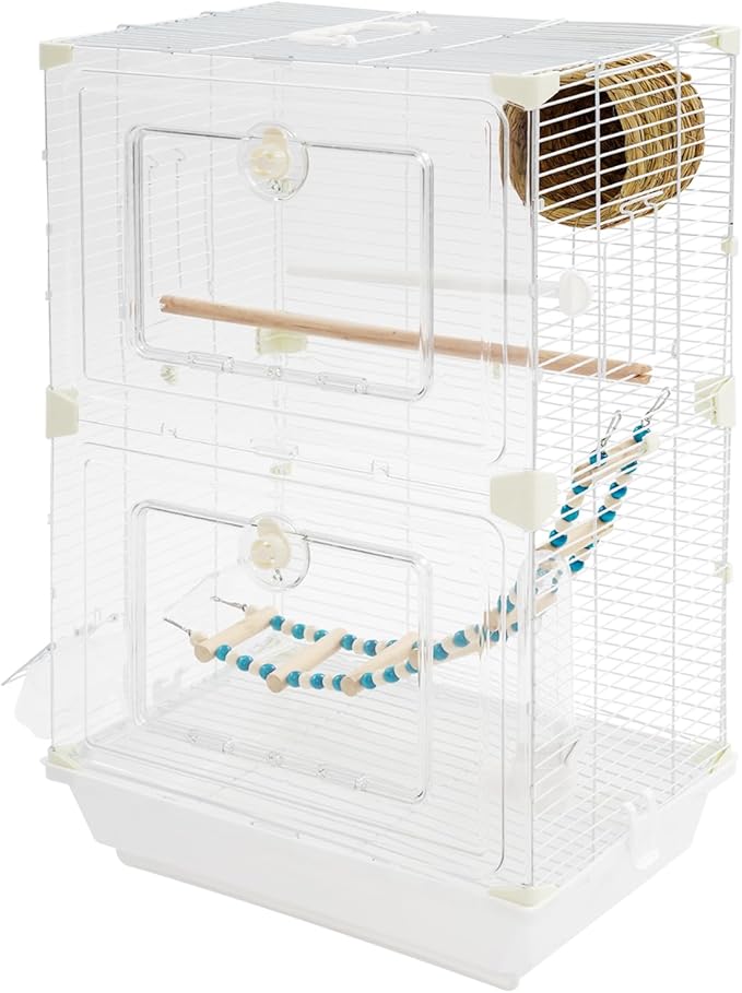 Two-Tier Bird Cage Medium Small Bird Cage Flight Cage with Stand Food Containers 30’’h Bird Cages with Pull Out Tray and Feeder Detachable Pet Flight Birdcage for Parrot Lovebirds (E)