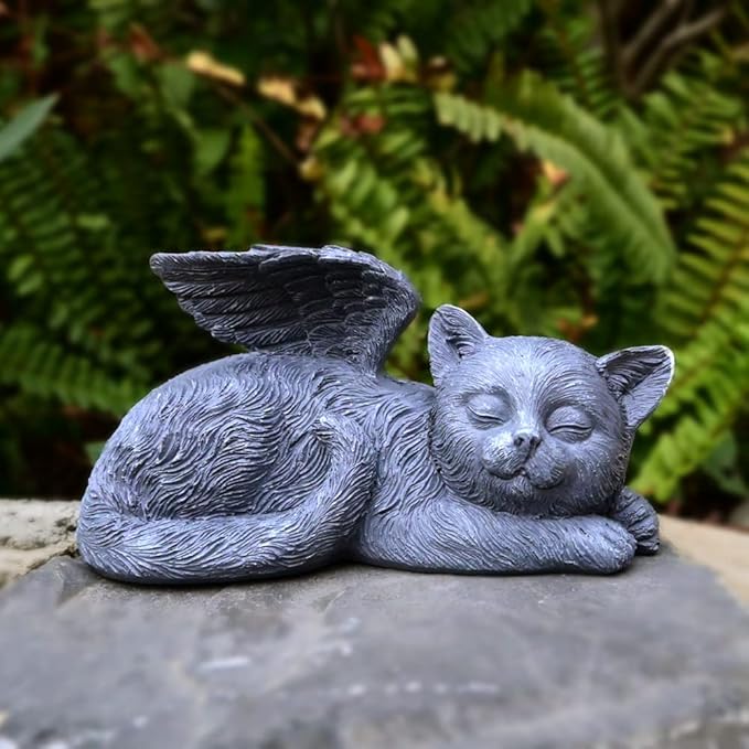 Angel Cat Memorial Stones Statue Sleeping Ornament for Kitten Passed Away Bereavement Pet Loss Sympathy Memory Gifts Remembrance