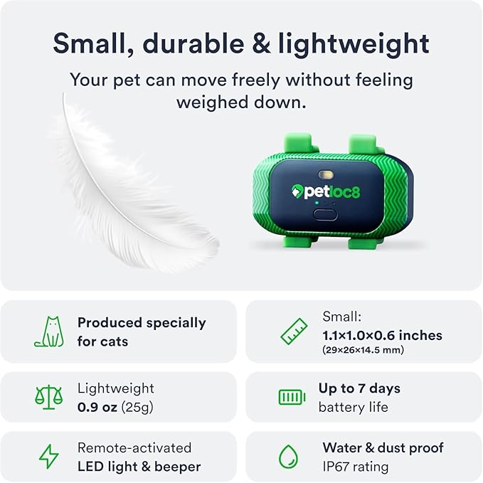 Set of 2 Cat GPS Tracker - Smallest Waterproof Pet Tracking Device with App, Real-Time Location, Smart Alerts & Geo-Fence, Long-Life Battery, Collar-Compatible – iOS & Android (Subscription Required)