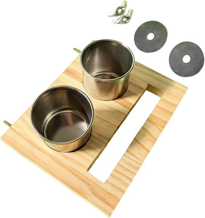 Bird Perch Feeding Cup,Hanging Feeder, Watering Supplies, Birdcage Bowl, Parrot Wood Perch Stand Toy, Double Cup