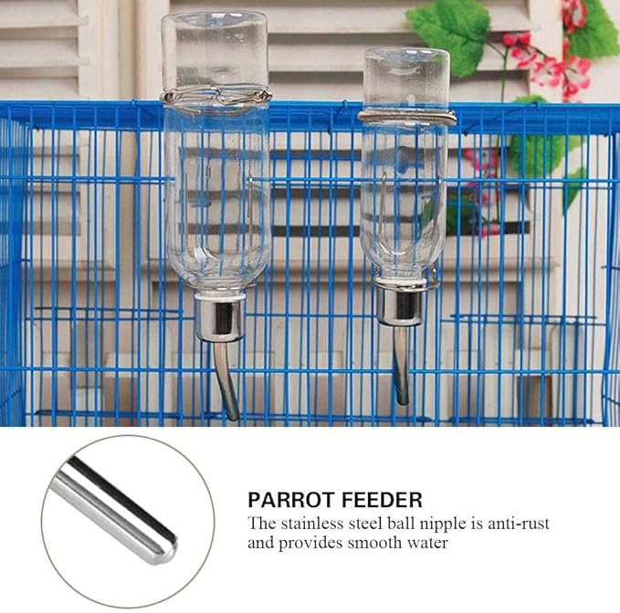 Parrot Water Feeder Automatic Pet Rabbit Feeder Parrot Bird Water Feeding Bottle Hamster Water Bottle Feeder with Stainless Steel Ball Nipple(S)