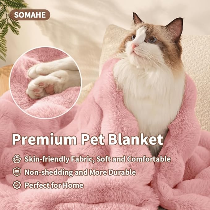 Self-Warming Cat Blanket, Dual-Side Plush Sherpa Throw with Anti-Static, Snuggle Mat for Kittens & Cats, Cozy Bed Topper for Windowsills & Couches, Machine Washable & Dryable, 21x18 Inch Pink
