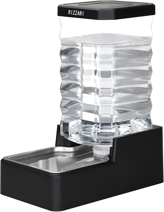 RIZZARI Stainless Steel Dog Water Dispenser : 10L Lagre Capacity Gravity Waterer - Anti-Tip Stay-Put Base - No Power Needed - Leak-Proof Auto Refill - for Large Dogs - Apartment/Office/Pet Corner