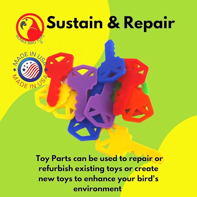Bonka Bird Toys 2290 Pk12 Plastic Keys for Birds, Non-Toxic Chewable Plastic, Colorful Toy Pack for Parrots, Cockatiels, Budgies, and Small to Medium-Sized Birds, 6 Vibrant Colors