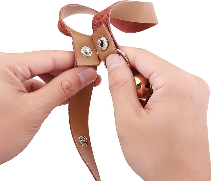 Leather Dog Doorbells for Door Knob, Adjustable Brass Potty Training Bells for Puppy to Go Outside, Easy Dog Door Bell for Potty Training
