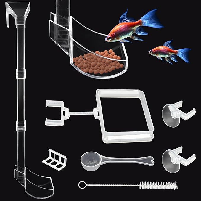 Shrimp Feeder Tube and Dish Set - Aquarium Fish Feeder with Feeding Ring and Cleaning Brush - Prevent Food Scattering