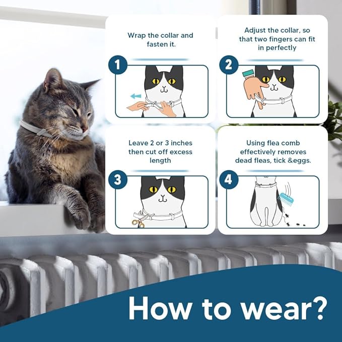 Flea Collar for Cats,Natural Cat Flea Tick Collar,Adjustable Tick Collars for Cats,Plant Ingredients,8 Months of Protection,Easy to Apply,People & Pet Friendly - 2P