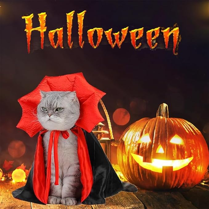 2PC Cat Halloween Costumes,Cat Bat Mask,Halloween Costumes for Dogs,Funny Cape Accessories for Cats,Bat Cosplay Apparel