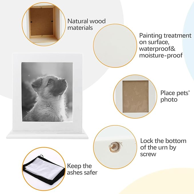 BRKURLEG Pet Urns for Dogs, Wood Pet Urn with Photo Frame, Dog Urn for Ashes, Pets Ashes Box Cremation for Cats Dogs, Suitable for Most Pets, Memorial Box for Dog