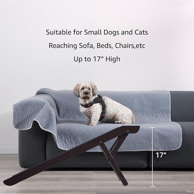 unipaws Foldable Wooden Pet Ramp with Adjustable Height, Dog Ramp to Reach High Bed and Couch, Durable Pet Ladder with Updated Non-Slip Yoga Mat for Dog and Cat (Espresso, Regular)