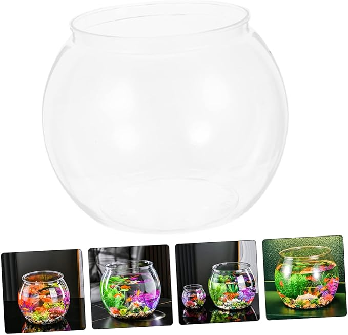 Transparent Plastic Fish Bowl Tank Small Aquarium for Betta Fish Goldfish Portable Round Design Easy Maintenance Fall Resistant for Home Office Turtle Care