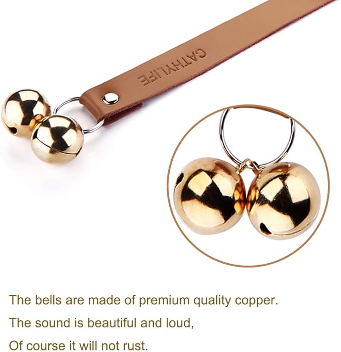 Leather Dog Doorbells for Door Knob, Adjustable Brass Potty Training Bells for Puppy to Go Outside, Easy Dog Door Bell for Potty Training
