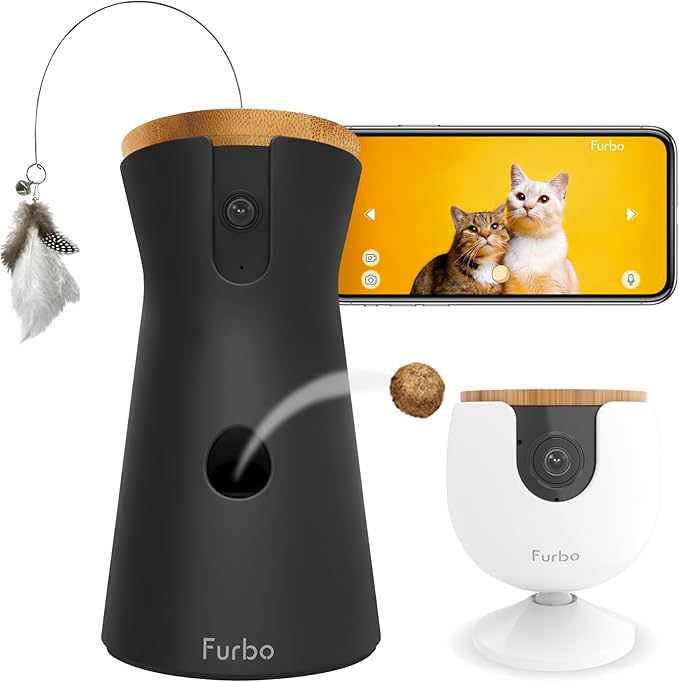 Furbo 360° Cat Camera + Mini [New Subscription Required at Setup] 2-Camera Bundle Nanny Pro Subscription: Cat Safety & Home Security Alerts, Pet Camera with Speaker, Phone App & Night Vision