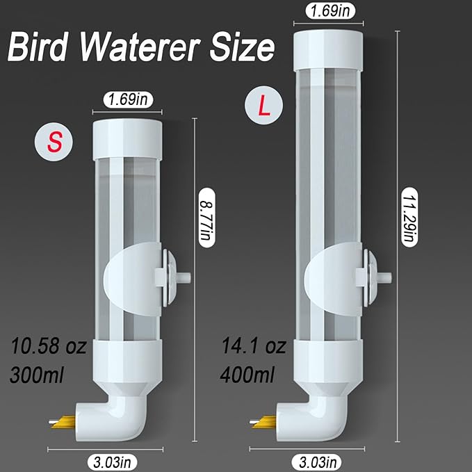 Bird Drinker Waterer Parakeet Water Dispenser for Cage Bird Drinking Water Bottle Parrot Automatic Drinking Device for Budgie Cockatiel Lovebirds Canary Finch (10.5oz/300ml)