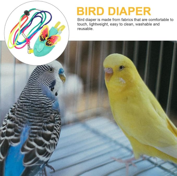 POPETPOP Parrot Diaper Flight Suit Set Bird Diapers Harness Leash Comfortable Fabric for Parrots