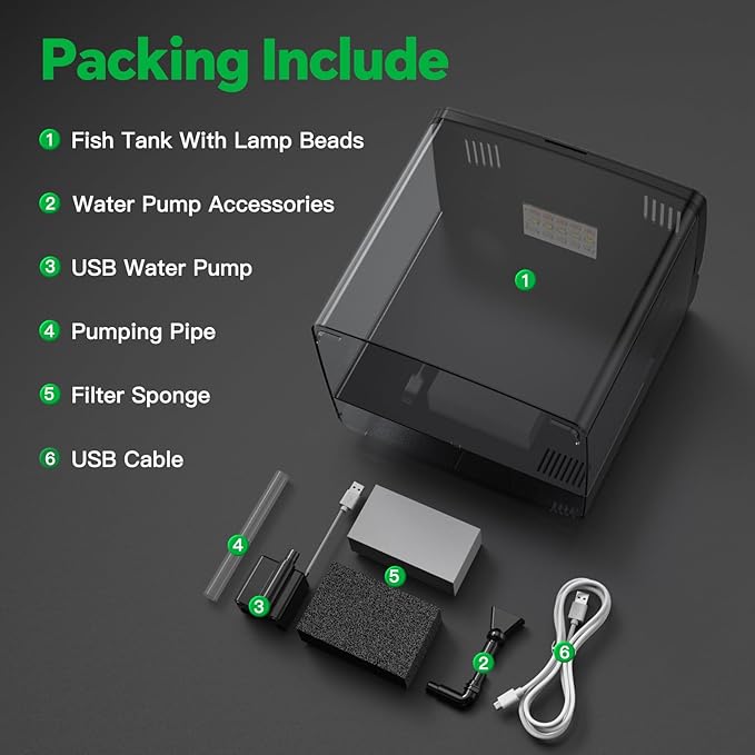 Desktop Fish Tank, 1.2 Gallon Self-Cleaning Smart Aquarium with Filter & 5-Color LED Light, Auto-Cycling Quiet Pump for Betta, Shrimp, Guppy, Goldfish