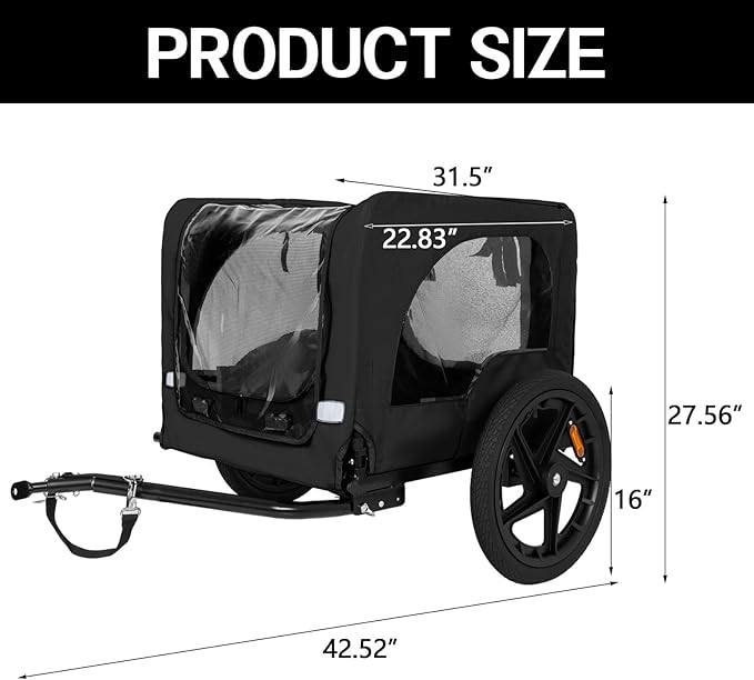 Anwick Dog Bike Trailer, Heavy Duty Dog Trailer for Bicycle, Cart Pet Bike Carrier with 3 Doors, 16" Wheels, Flag, Collapsible to Store, Pet Cart Bicycle Carrier for Small and Medium Pets