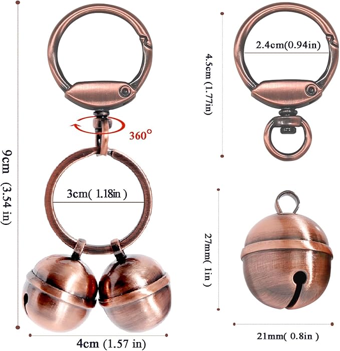 Copper Dog Bells for Collars with Quick-Release Clasp - Audible Safety Trackers for Medium to Large Dogs, Outdoor Collar Accessories(Glossy Copper)