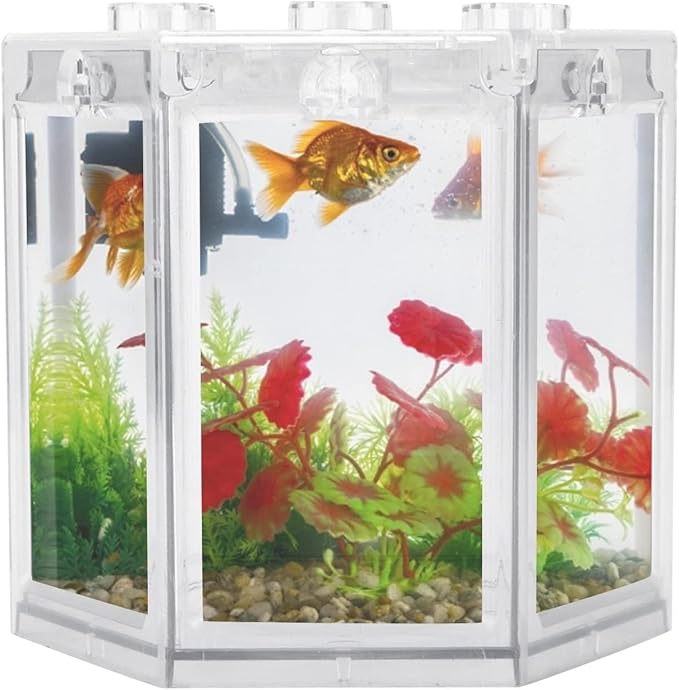 Small Gold Fish Tank, Betta Aquarium Mini Tank for Office Decoration (Transparent)