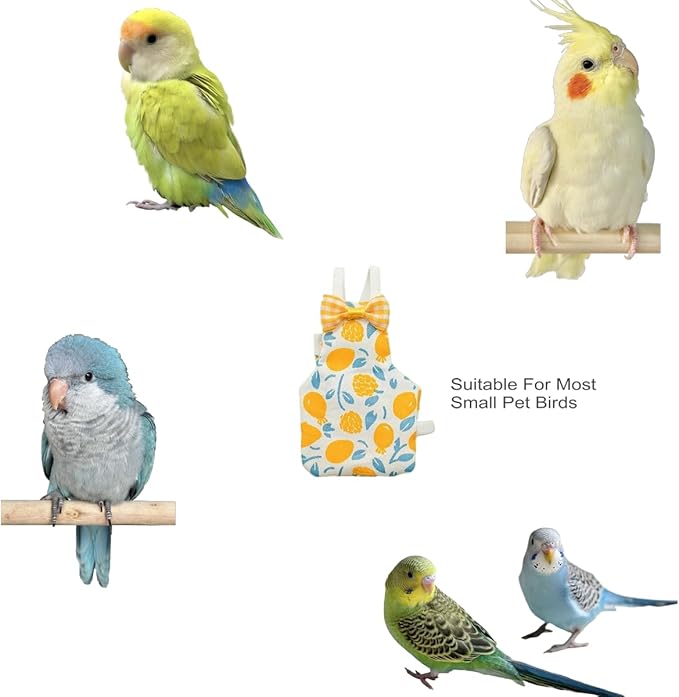 Bird Diapers for Parrot, Cockatiels Conure Monk Parakeets Pigeon, Reusable Parrot Nappy, Bird Clothes for Parrots (Yellow, S, Count, 6)