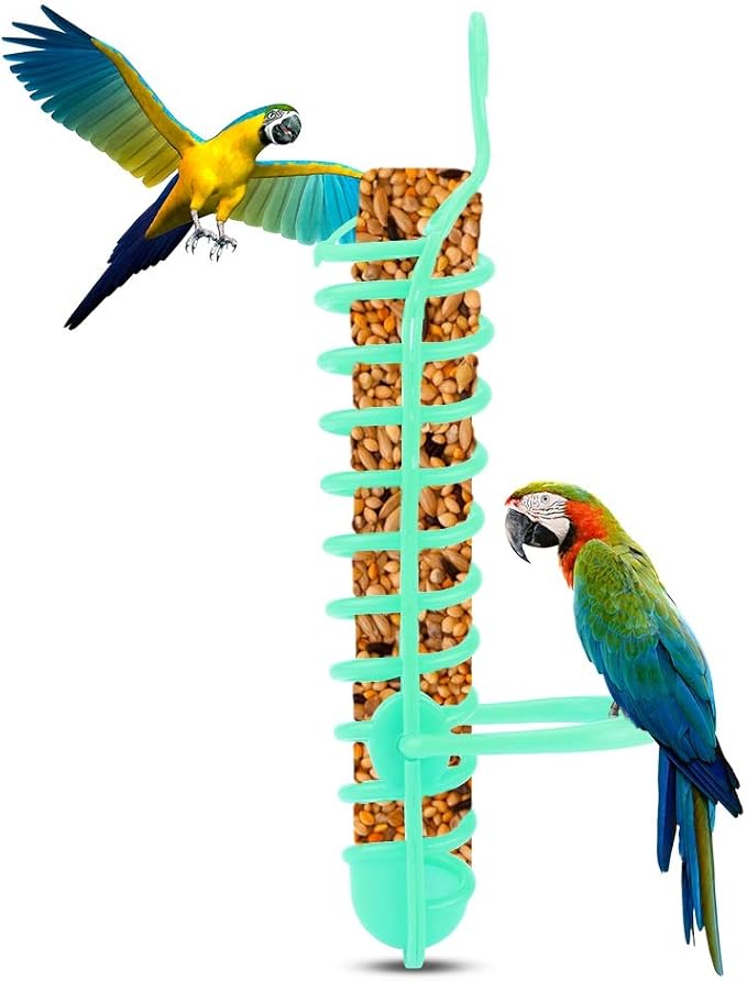 GOTOTOP Bird Millet Holder Parrots Feeder Hollow Basket Plastic Food Fruit Feeding Perch Stand Holder for Pet Bird Supplies 9.8in (Green