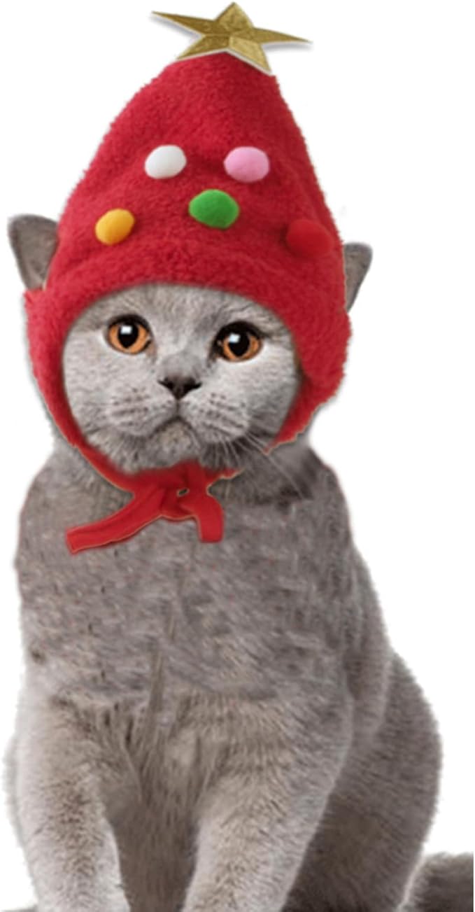 1PC Dog Christmas Day Costume - Dog Cat Christmas Day Pet Hat Adjustable Headpiece Hat with Star and Pompoms Pet Red Costume Soft Cute Hat for Dogs
