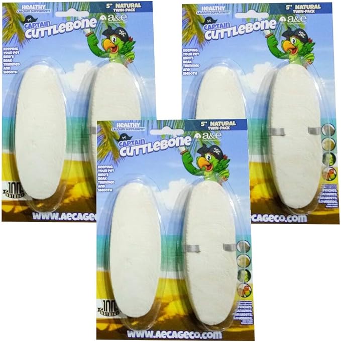 A&E Cage Company Captain Cuttlebone, 5 Inch, Healthy Calcium Supplement for Finches, Canaries, Parakeets, and Lovebirds (6 Pack - 5 Inch)