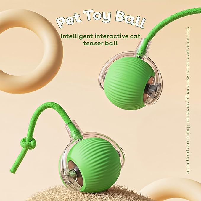 Interactive Cat Toy Ball, Automatic Intercative Cat Toys for Indoor Cats, The 3rd Generation Agile Moving Cat Ball with Elastic Mesh Tail, Toys for Indoor Adult Cats, Motion Activated (Green)