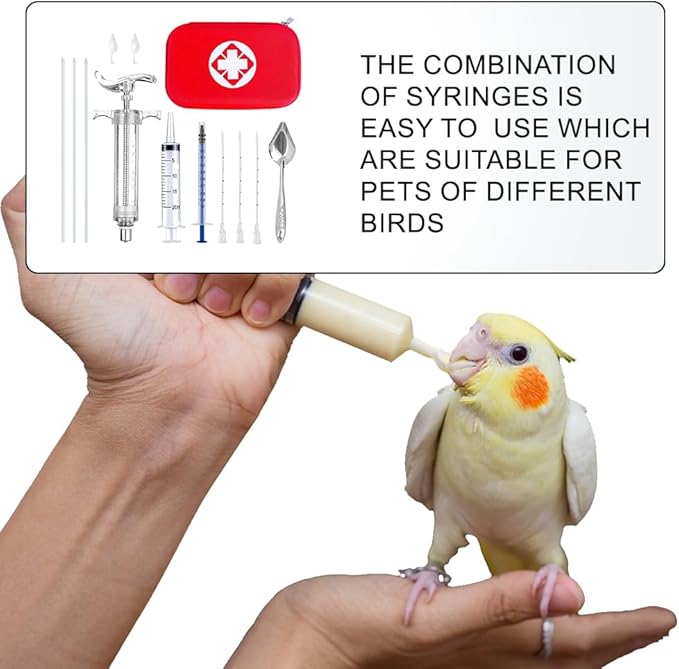 Bird Feeding Syringe Feeding Tubes for Baby Birds Parrot Hand Feeding Syringe with Curved Gavage Tubes and Stainless Steel Metal Feeding Spoon ( 9Pcs)