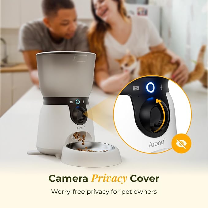 ARENTI Automatic Cat Feeder and Water Dispenser with Camera, 2K Adjustable View & Invisible Privacy Mode, 4.5L Cat Food Dispenser Fountain Combo, 5G/2.4G WiFi, 2-Way Audio, AI Alerts, Battery Backup