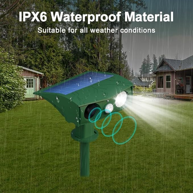 Animal Repellent Solar Powered Ultrasonic Animal Repeller Motion Sensor and Flash Light Outdoor Weatherproof Farm Garden Lawn for Cat Dog Coyote Bird Skunk Snake Raccoon Rabbit Squirrel (1 Pack)