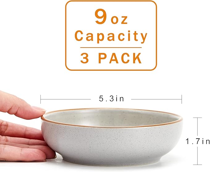 Cottagecore Ceramic Cat Bowls, 3 Pack Set, Gray, 5.3 in Shallow Pet Bowl for Kitten, Cat, Small Dog