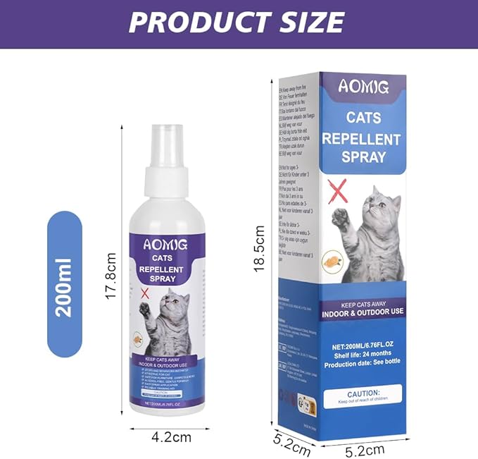 AOMIG Cat Deterrent Spray, Natural Cat Repellent Spray, Non-Toxic Anti-Scratch Deterrent for Furniture Protection Sofas Rugs Plants, Indoor & Outdoor Safe Effective Training Aid for Cats, 200ml