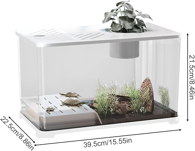 Fish Tank – Aquarium Starter Kit | Large Panoramic HD Aquarium with Turtle Resting Platformz, Modern Water Container for Guppy, Betta, Shrimp, Jellyfish, Small Fish, Home Office Apartment Décor, Easy