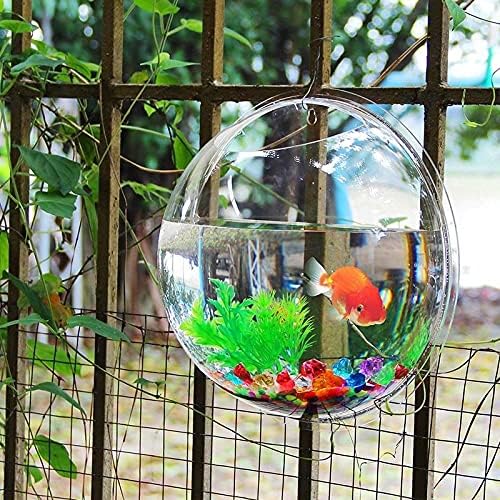 Acrylic Wall Mounted Fish Bowl, Hanging Aquarium Transparent Plastic Bubble Gold & Betta Fish Tank,Round Pot Flower Plant Vase Home Decoration (S: 190mm)