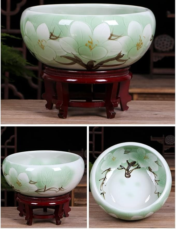 Fish Tank Ceramic Goldfish Bowl Fish Tank Living Room Home Desktop Fish Culture Cylinder Feng Shui Lucky Fish Bowl Glass Fish Tank(A,32CM)