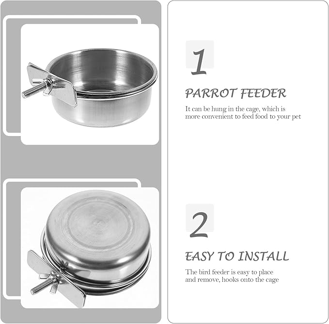 Beaupretty 3pcs Stainless Steel Bird Feeder Bowls with Water Cups 10cm Diameter for Parrot Cage Feeding and Watering Supplies