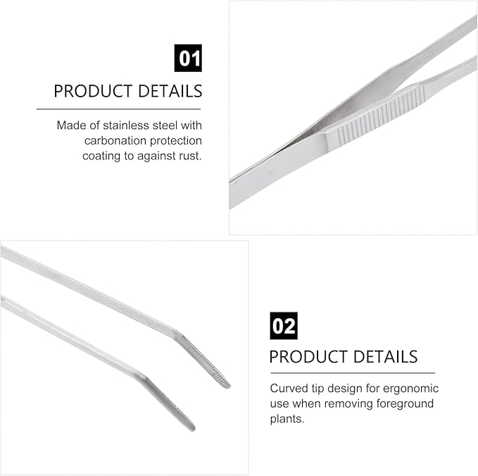 POPETPOP Stainless Steel Curved Tip Aquatic Plant Tweezers for Fish Tank Ergonomic Design for Easy Trimming of Foreground Plants Resistant Tongs for Aquarium Use