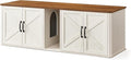 Feandrea Double Cat Litter Box Enclosure, Modern Litter Box Furniture Hidden for 2 Cats, Front Entry, Cat House, Side End Table, TV Stand, 59 x 19 x 19.5 Inches, Honey Brown, Rustic White UPCL010K01